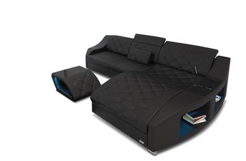 Sofa Dreams Ecksofa Couch Leder Sofa Swing L Form Ledersofa, mit LED, wahlweise mit Bettfunktion als Schlafsofa, schwarz