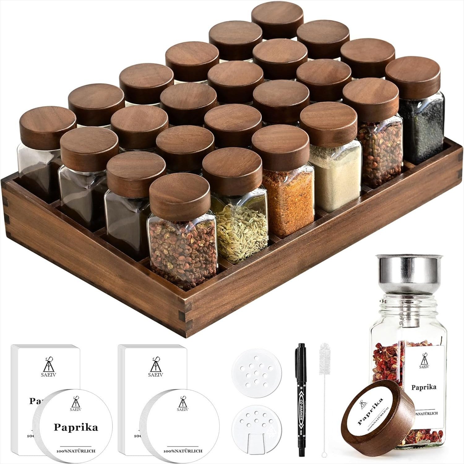 KingLux Gewürzständer Akazienholz-Tablett-Gewürzständer mit 24stk.Gewürzglä günstig online kaufen