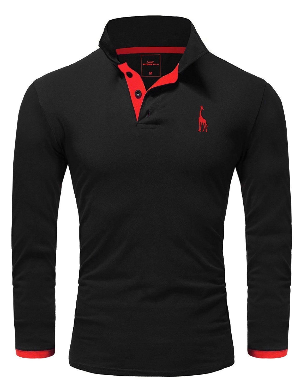 REPUBLIX Poloshirt AIDEN Herren Basic Langarm Kontrast Polo Hemd Schwarz/Rot