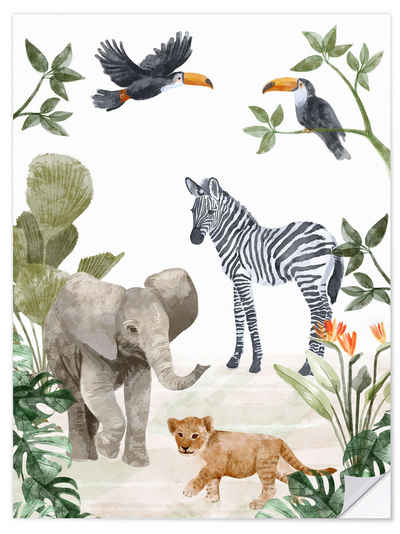 Posterlounge Wandfolie Goed Blauw, Dschungelbabys, Babyzimmer Illustration
