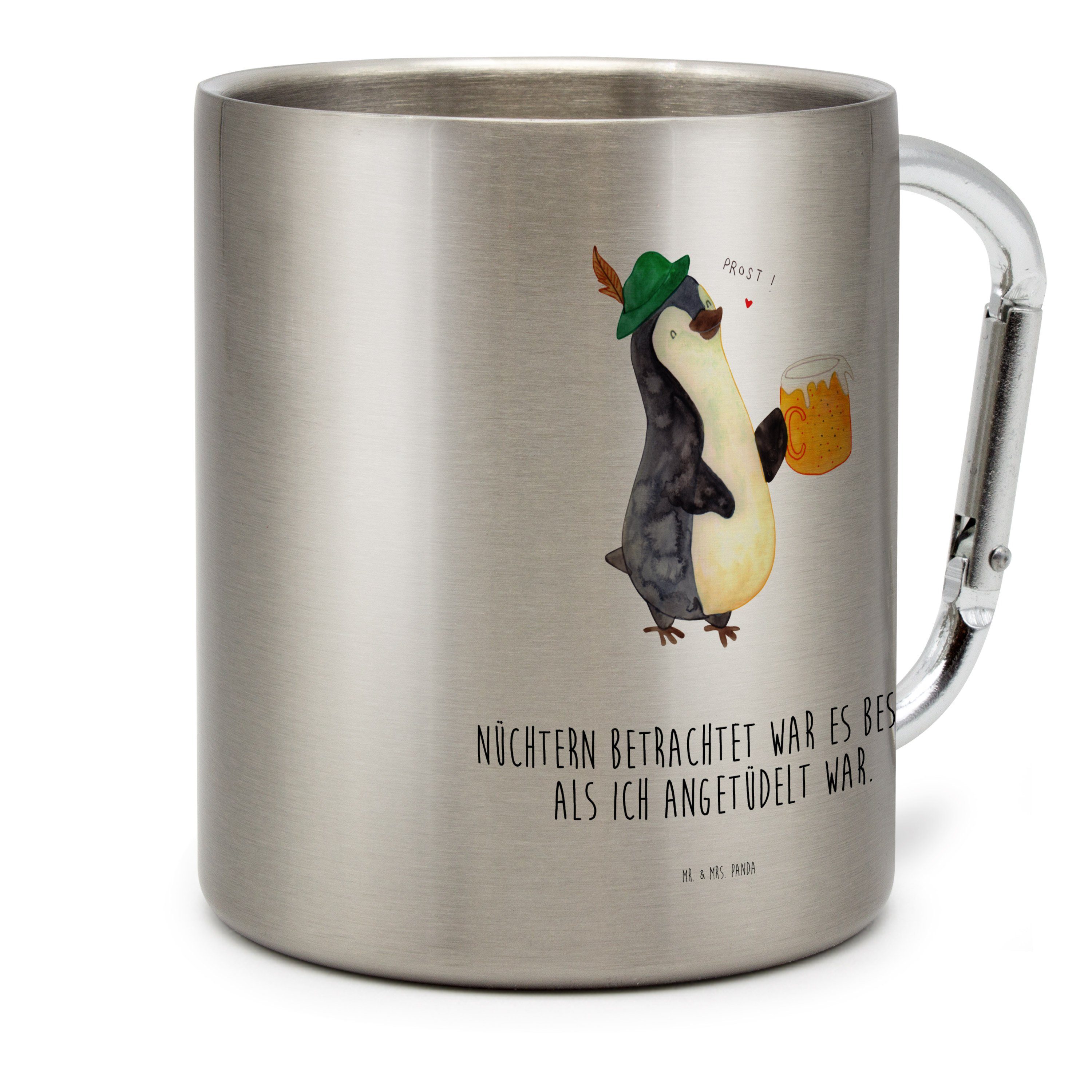 B, Bier Edelstahl Pinguine, - - Pinguin Mr. Bierchen, Tasse Outdoor, Geschenk, Transparent Mrs. Panda &