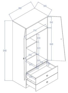 Feldmann-Wohnen Kleiderschrank Nero (2-türig, 1 großes Fach (2 Einlegeböden, 1 Kleiderstange), 2 Schubladen, 1-St., Kunststoffkanten aus 100% Polyvinylchlorid) 80cm artisan eiche / weiß-grau matt mit grauen Knopfgriffen