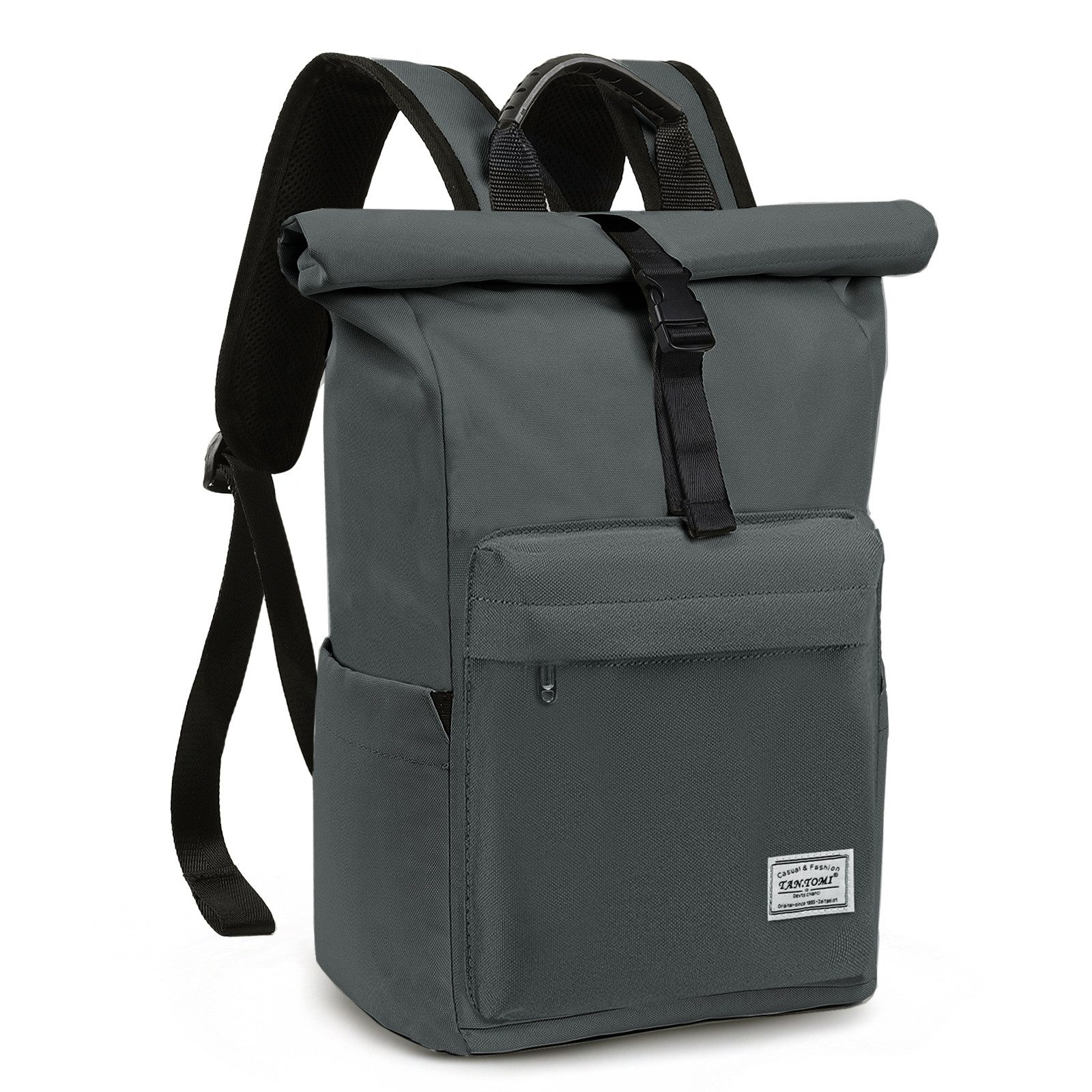 TAN.TOMI Cityrucksack Rolltop Rucksack Damen Herren, Rucksack Laptop Tasche 15,6 Zoll (Damen Herren weit öffenbar, Rolltop Rucksack wasserabweisend), Backpack Daypack für Schule,Fahrradfahren,Freizeit und Reise
