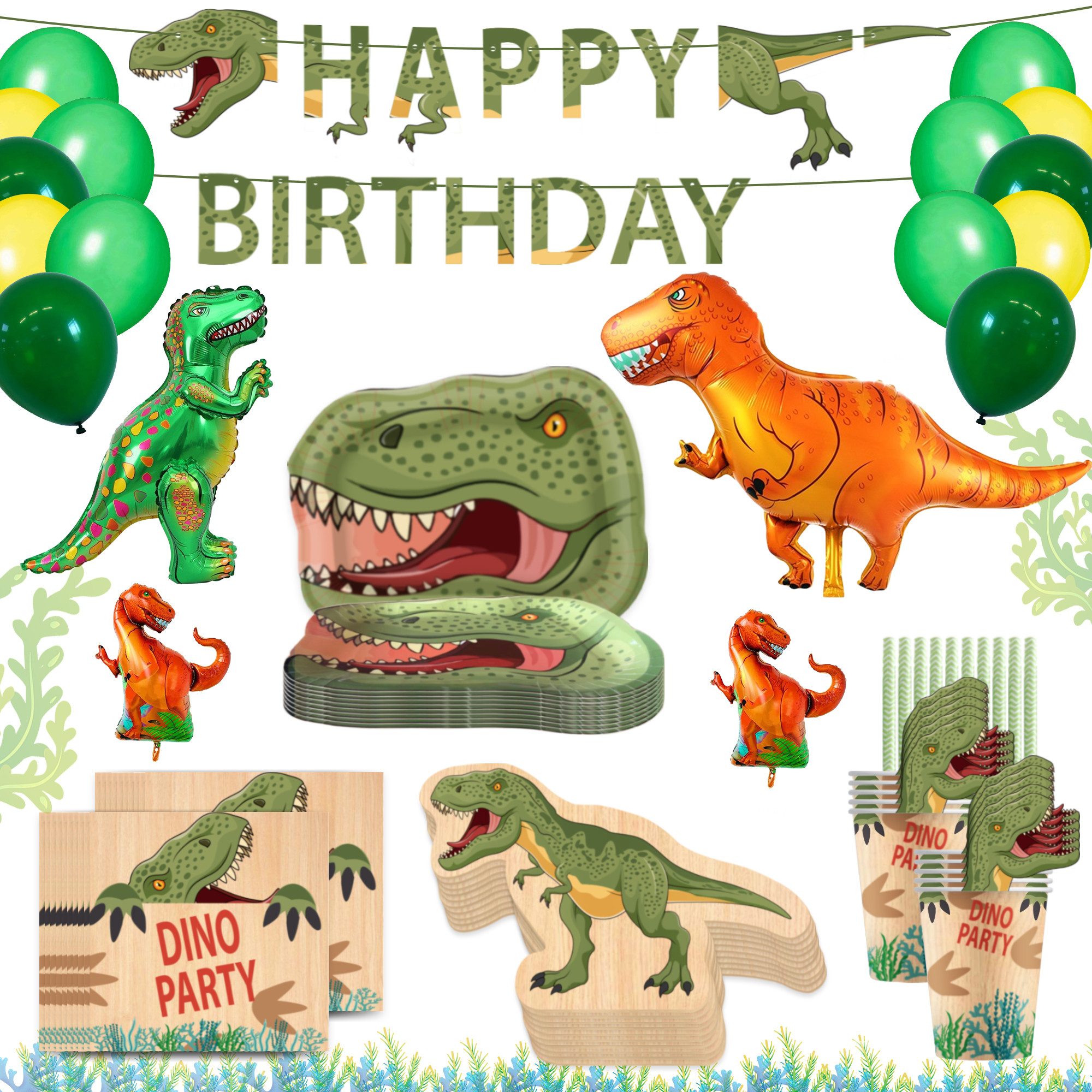 PartyFlamingo Kuchenteller Dinosaurier Geburtstags Set für 10 Gäste – Party Deko Set