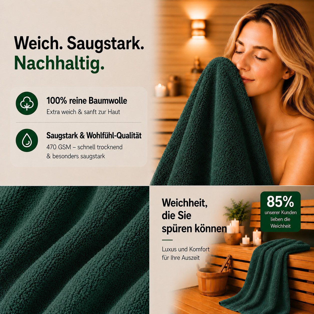 Komfortec Badetücher 70x140 cm, 100% Baumwolle, 470 g/m², Frottee (2-St), Handtücher 70x140 cm Set, Weich – Bild 3 von 5