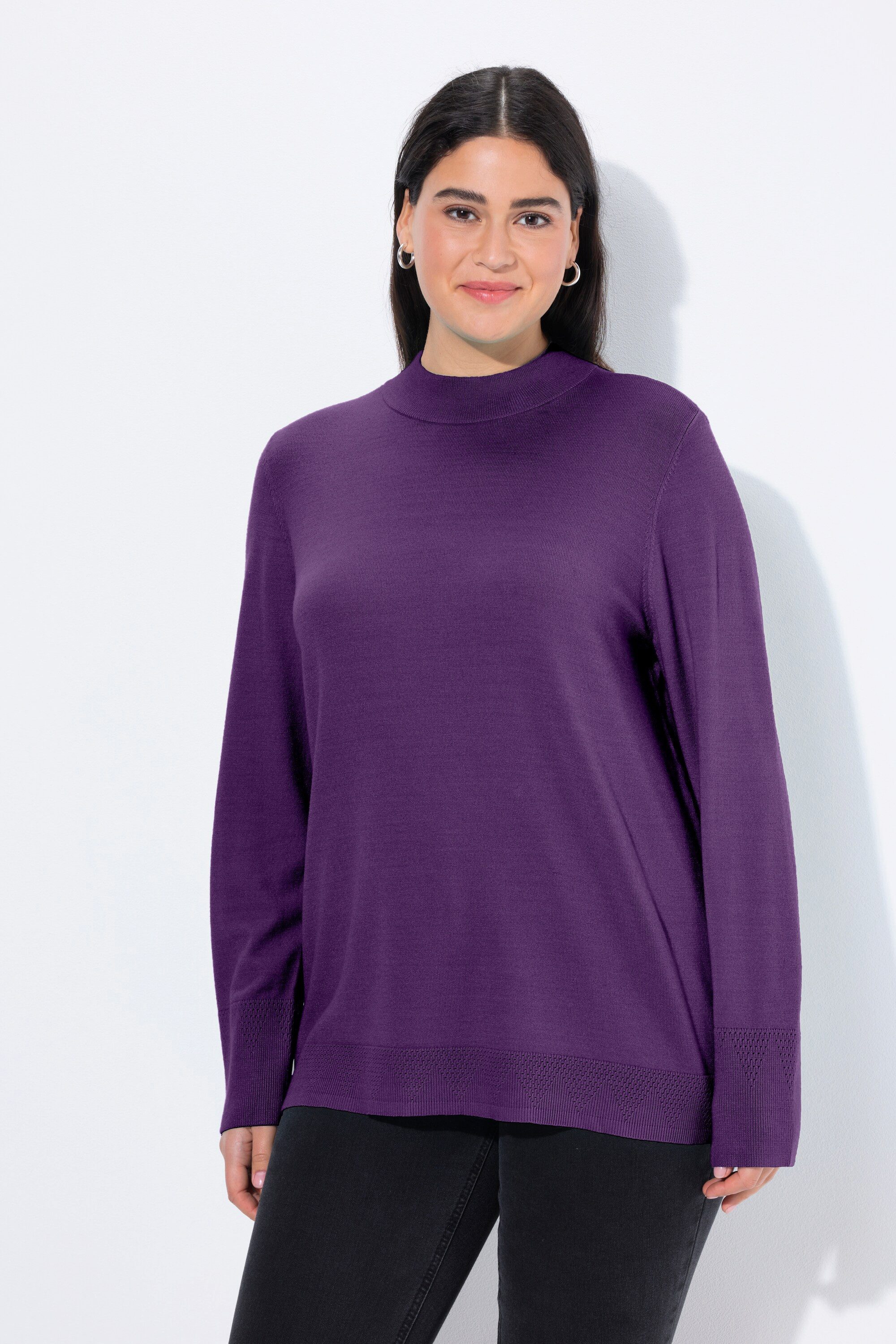 Ulla Popken Strickpullover Pullover Stehkragen Langarm Rippbündchen günstig online kaufen