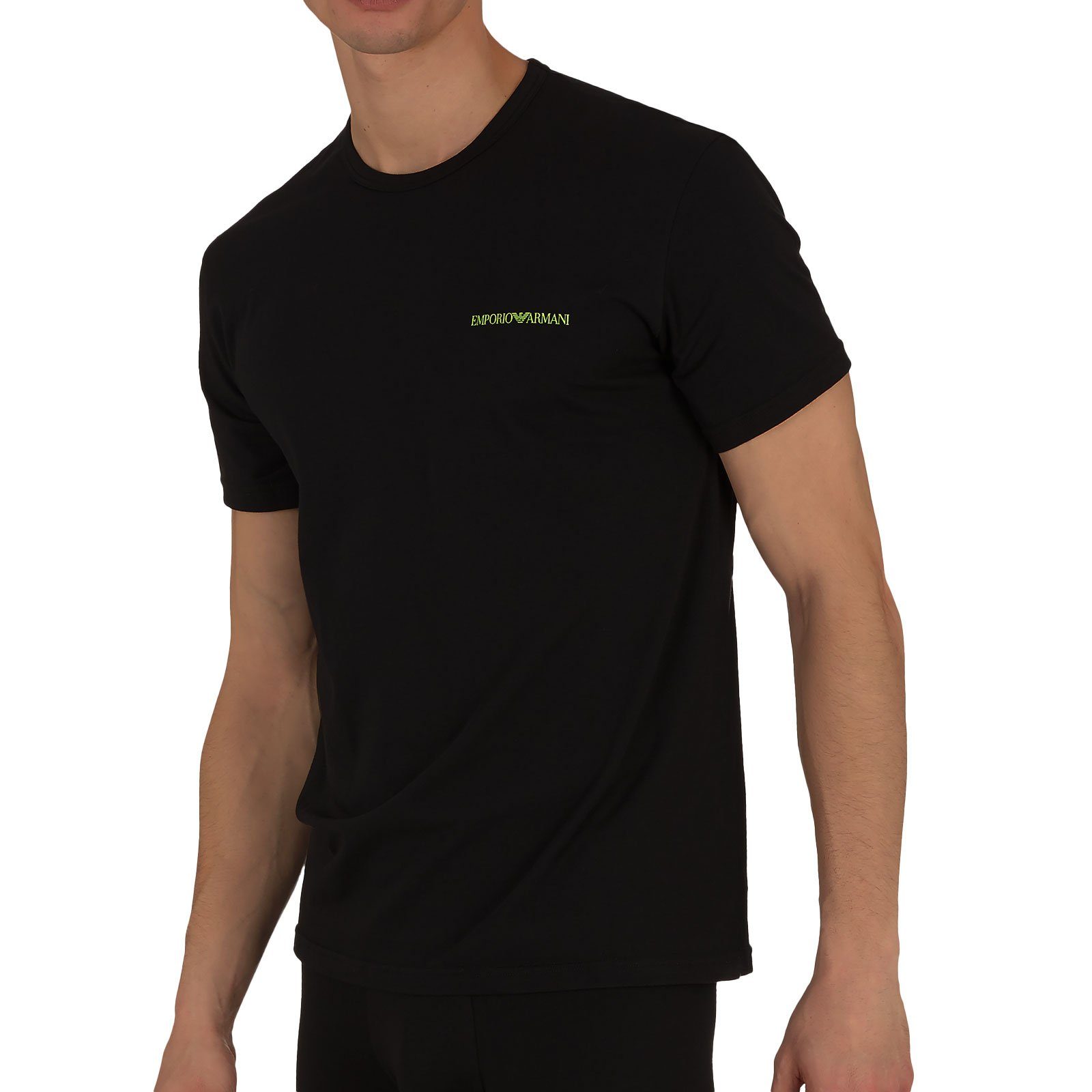 Neck 07320 der T-Shirt / black Armani Crew Cotton T-Shirt black auf Stretch mit Logo Emporio Brust