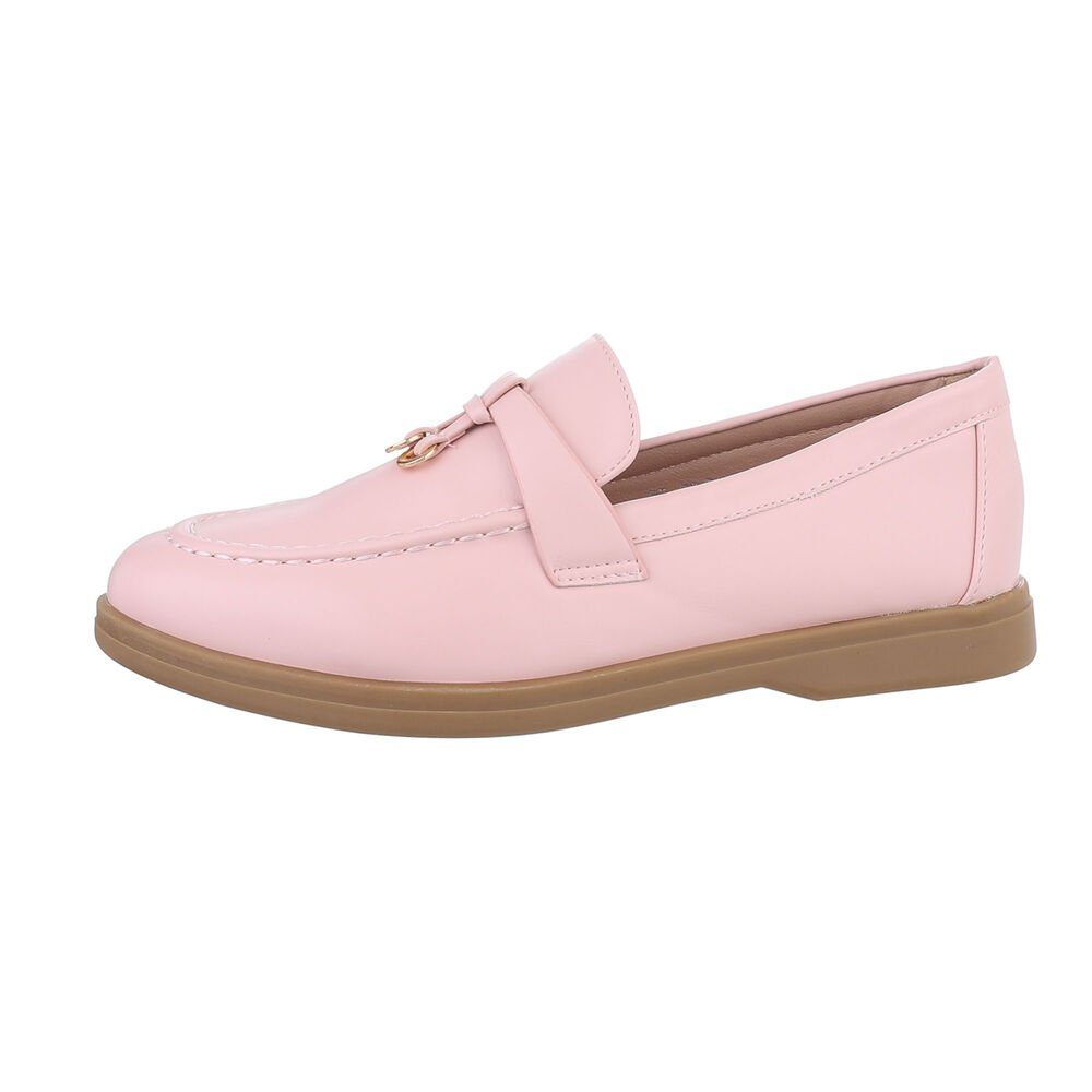 Ital-Design Damen Mokassins Freizeit Slipper Blockabsatz Mokassins in Rosa