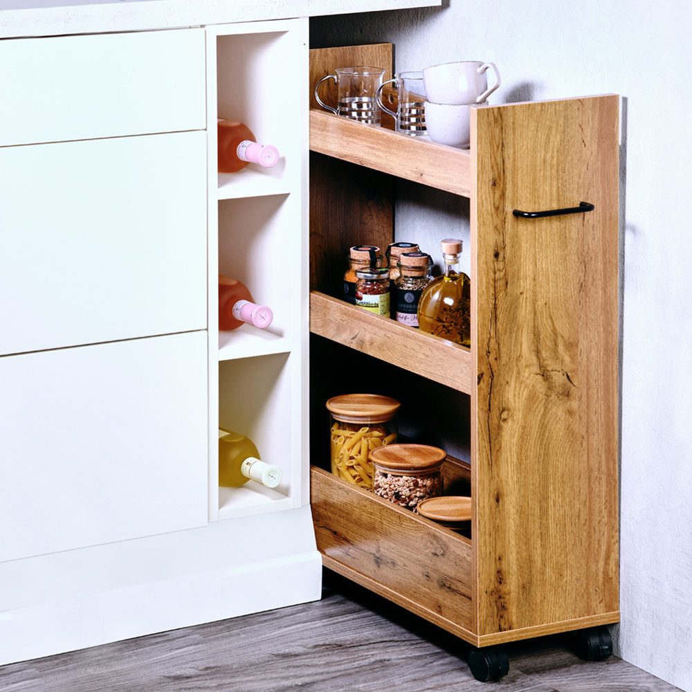 KESPER® Küchenregal Nischenregal, FSC, 1-tlg., mit 3 Abstellflächen und 4 Rädern, davon 2 mit Bremse