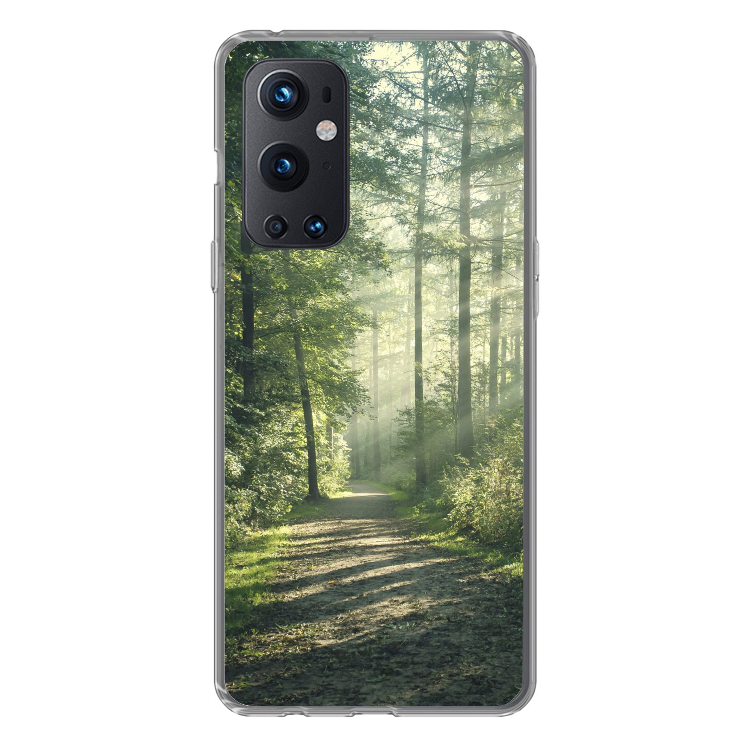 MuchoWow Handyhülle für OnePlus 9 Pro Wald - Weg - Sonne - Bäume - Grün - Natur, Phone Case, Silikon, Schutzhülle Dünn