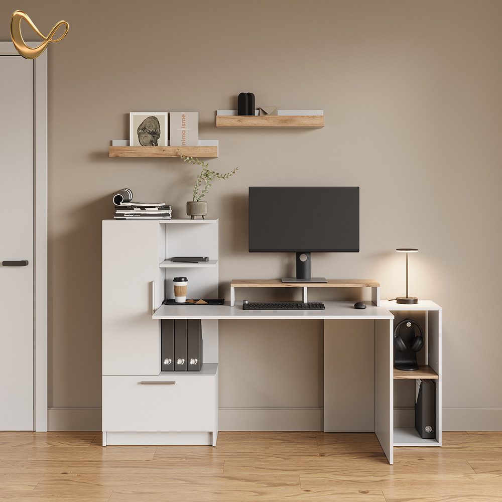 Livinity® Schreibtisch Lorena, Weiß, 150 x 120.1 cm mit 2 Türen (1-St)