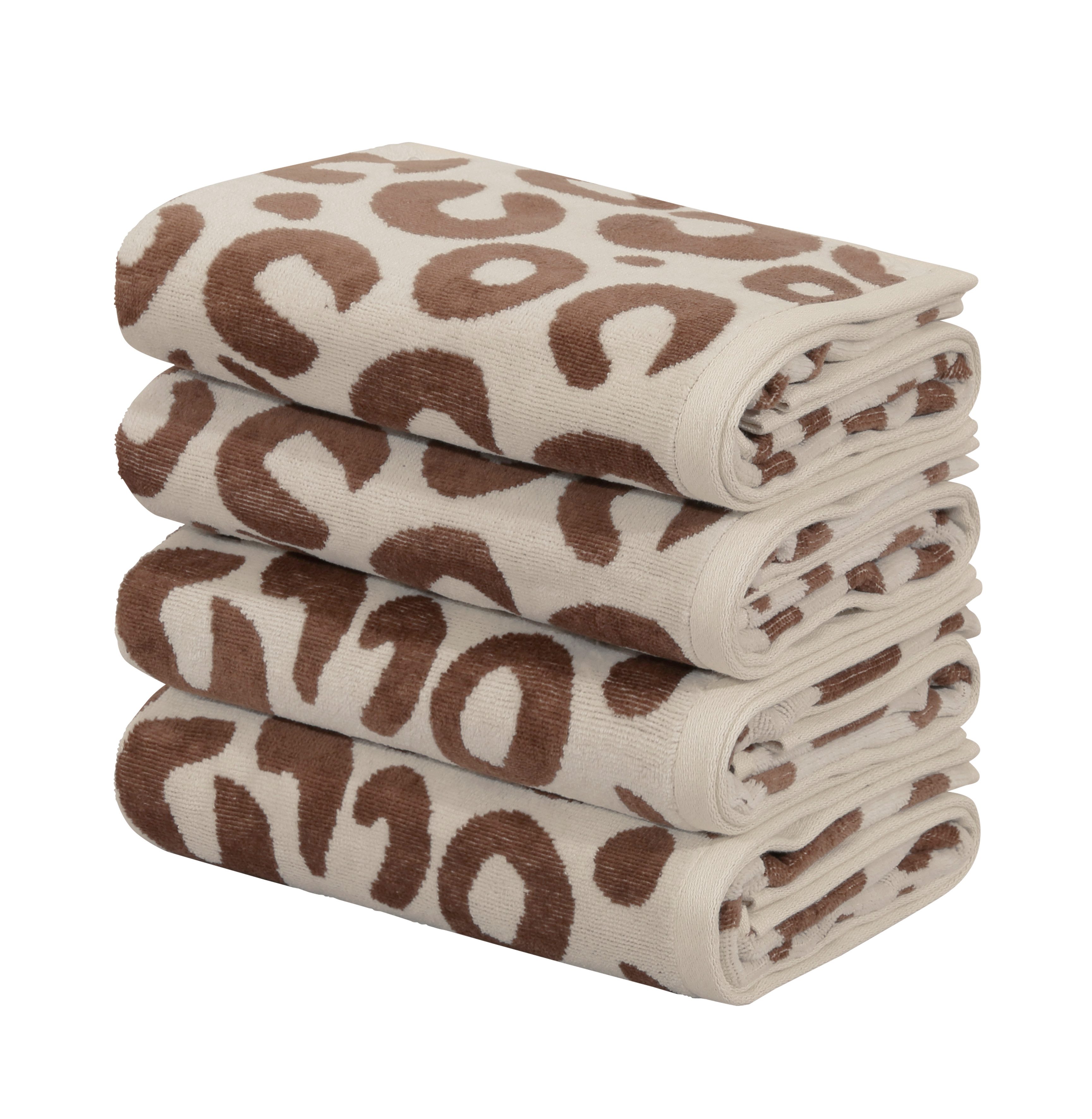 OTTO home Handtuch Set Anna Leopardenmuster, 4-tlg Handtuch-Set, 50x100cm, 100% Baumwolle, Frottiervelours (Set, 4-St), Handtücher, weich, saugstark, modern, Leo, Animal Print