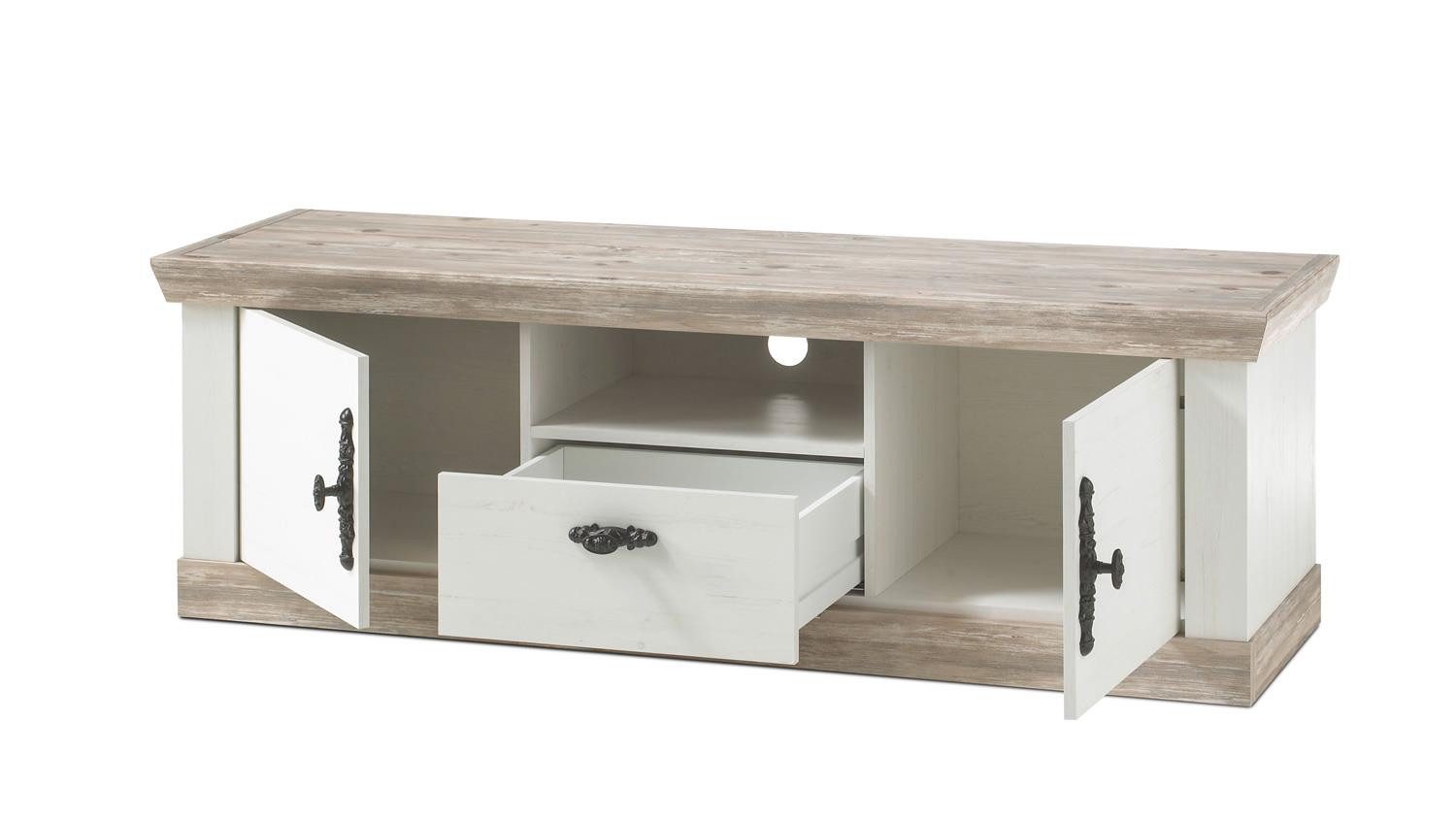 Möbel Akut Lowboard TV-Board Florenz Lowboard Fernsehunterschrank Oslo Pinie weiß 156 cm