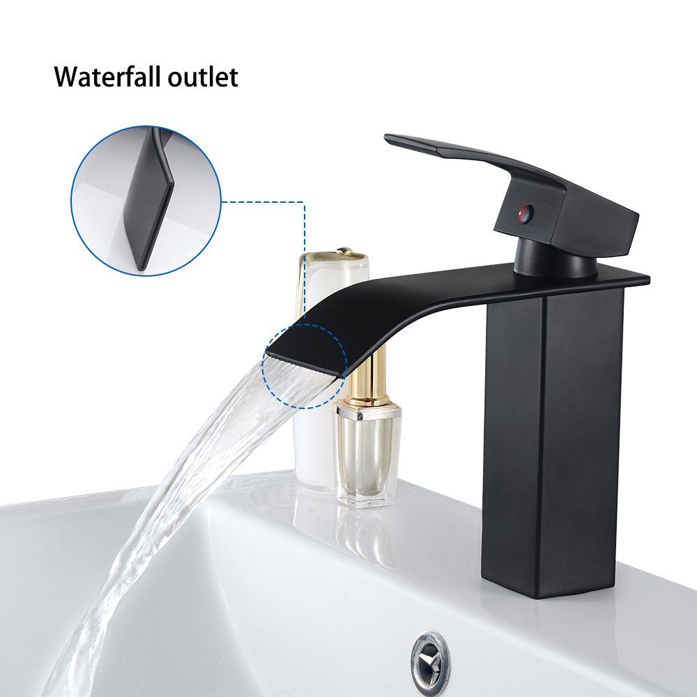 Auralum Waschtischarmatur Wasserfall Wasserhahn Waschbecken Waschtisch Badarmatur Schwarz Mischbatterie Armatur