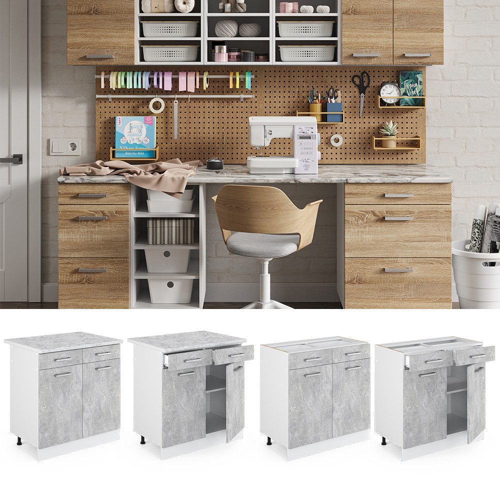 Vicco Schranksystem R-Line, Beton/Weiß, 80cm mit günstig online kaufen