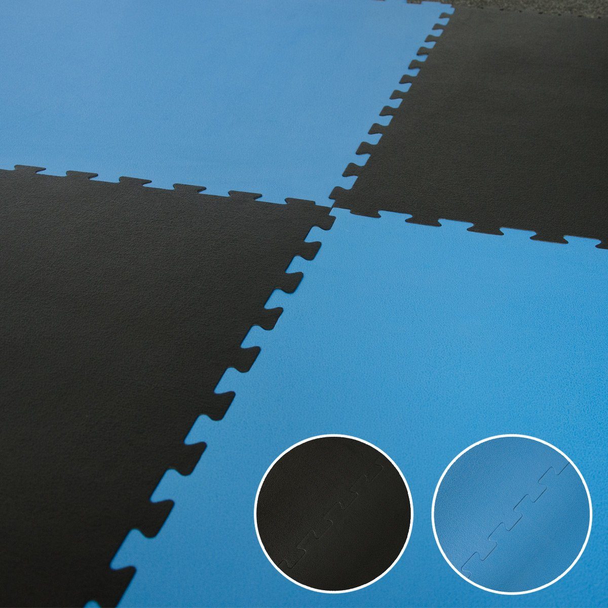 Bodenschutzmatte Fitnessmatte 2,5cm 3,2qm eyepower Schwarz-Blau Set cm, 90x90 Fitnessmatte - 4er
