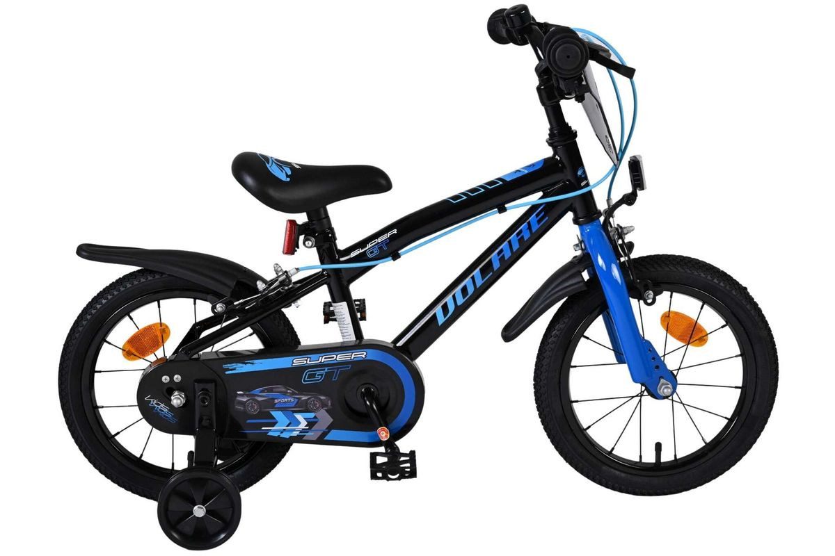 Volare Kinderfahrrad 14 Zoll Kinder Jungen Fahrrad Kinderfahrrad MTB Rad Bike GT 51486 Blau, 1 Gang, Schutzbleche, Kettenschutz, Stützräder