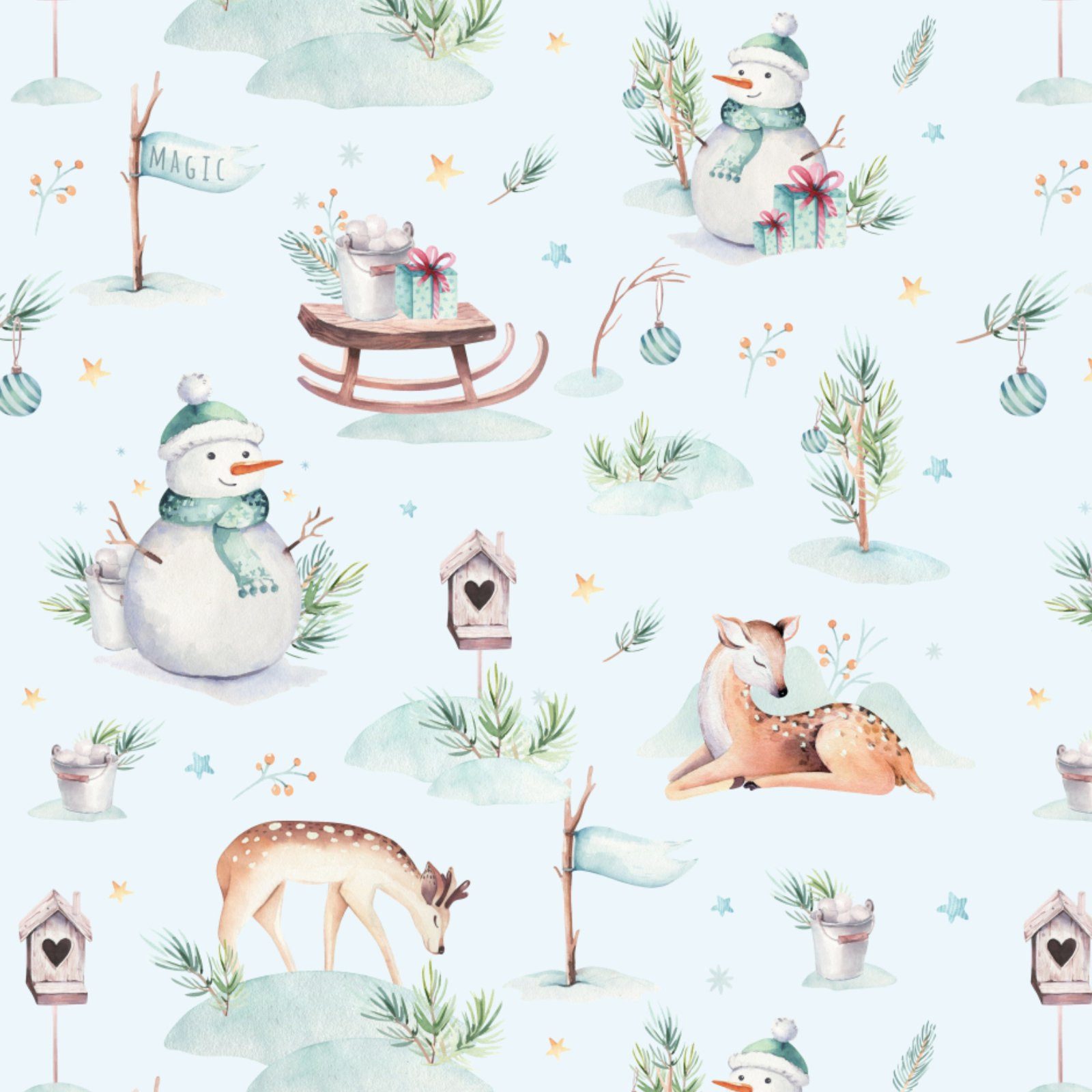 nikima Geschenkpapier 5 Bögen Geschenkpapier Winterland - 1,60€/qm- 84,1 x 59,4 cm, 5 Bögen
