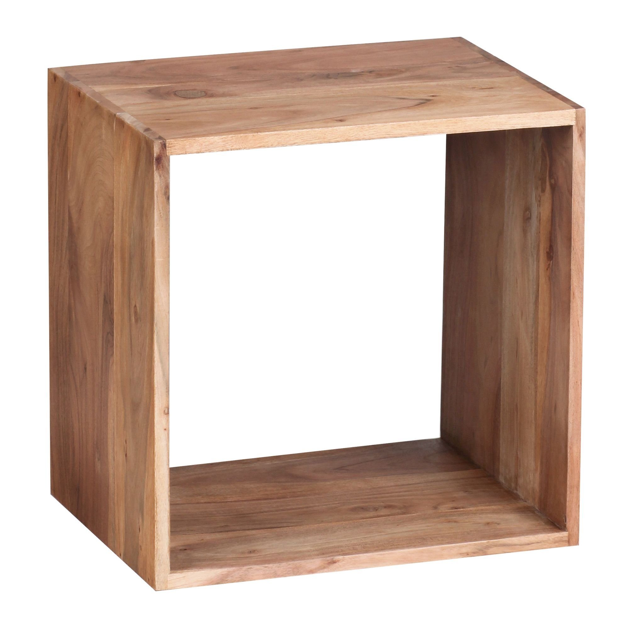 Beistelltisch Cube MUMBAI cm MUMBAI Design möbelando Cube, Standregal Akazie Akazie Standregal 43,5 Regal cm Naturprodukt Massivholz Massivholz Holzregal Landhaus-Stil 43,5 Standregal
