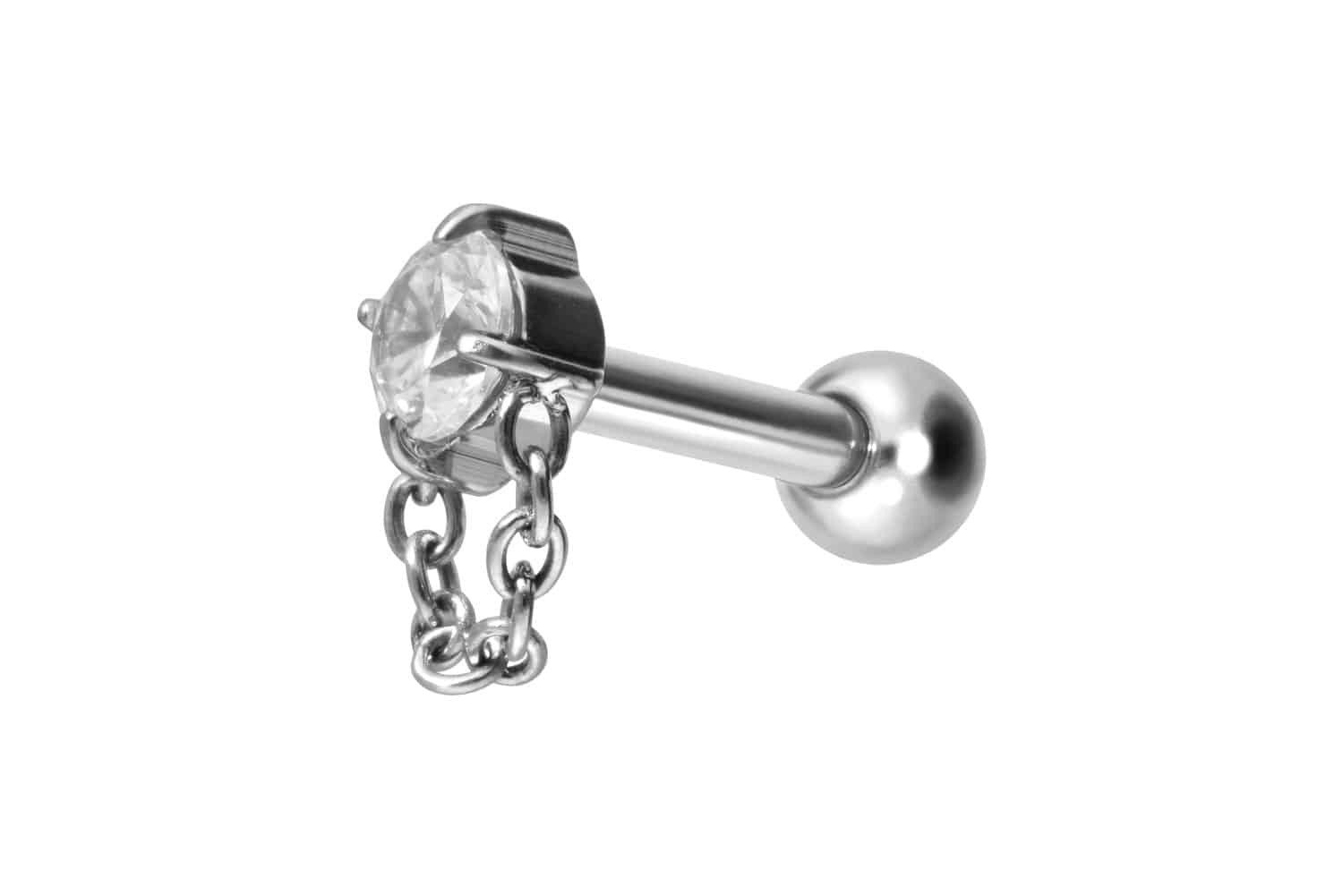 PIERCINGLINE Piercing-Set Titan Ohrpiercing mit Innengewinde KRISTALL + KETTE (Mini-Barbells / 1 Stk)