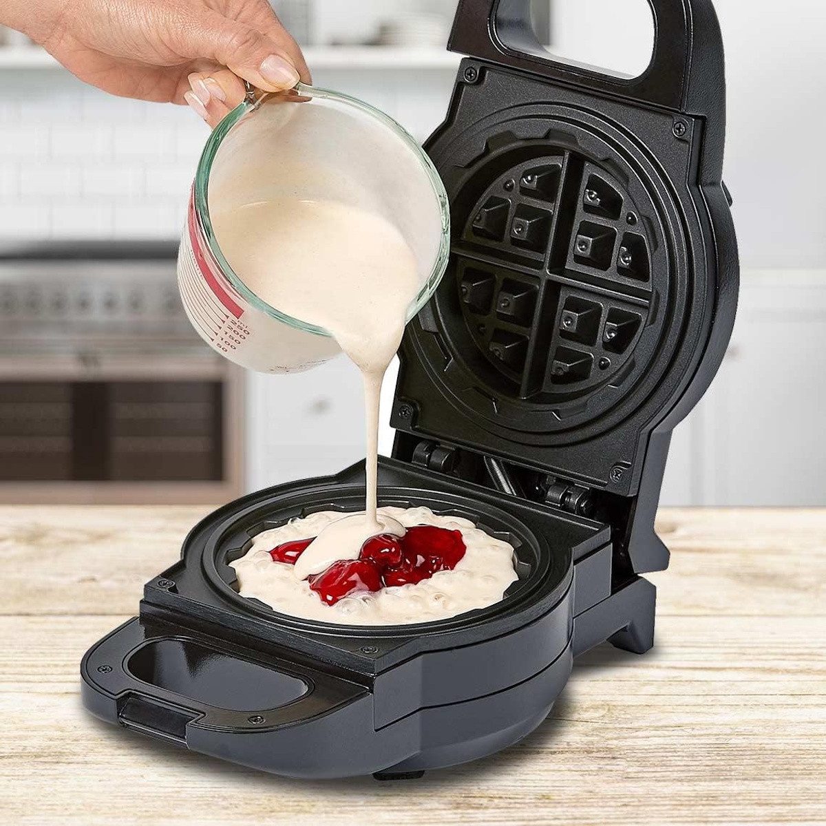 PowerXL Waffeleisen Waffeleisen für gefüllte Waffeln Ø 18cm Antihaft Anti-Tropf-Rinne, 1090 W, 5cm Füllhöhe, Anti-Tropf-Rinne, Antihaft-Platten
