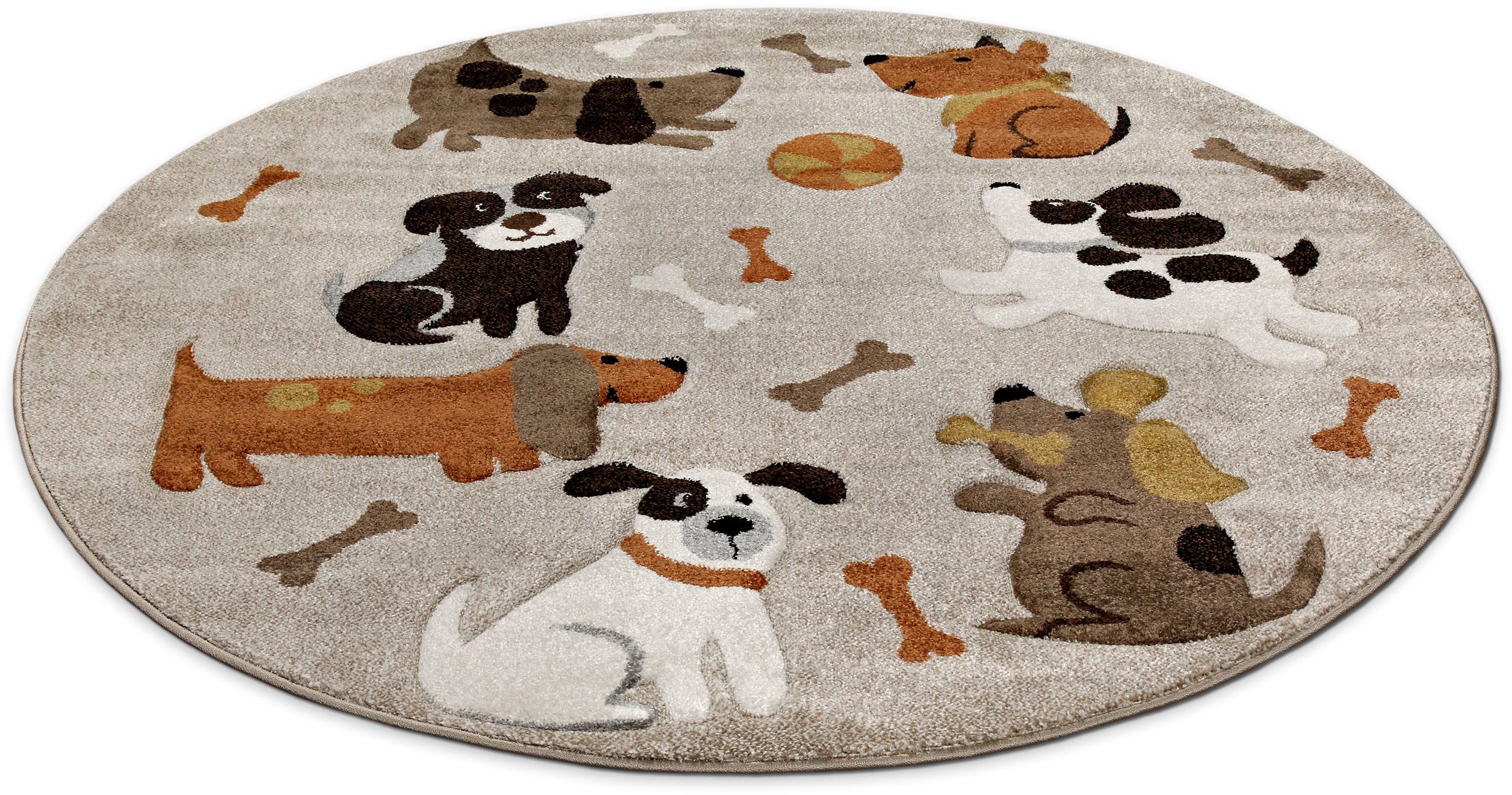 SMART KIDS Kinderteppich Rocky & Friends, rund, Höhe: 10 mm, Moderner Spielteppich, strapazierfähig, pflegeleicht, Konturenschnitt