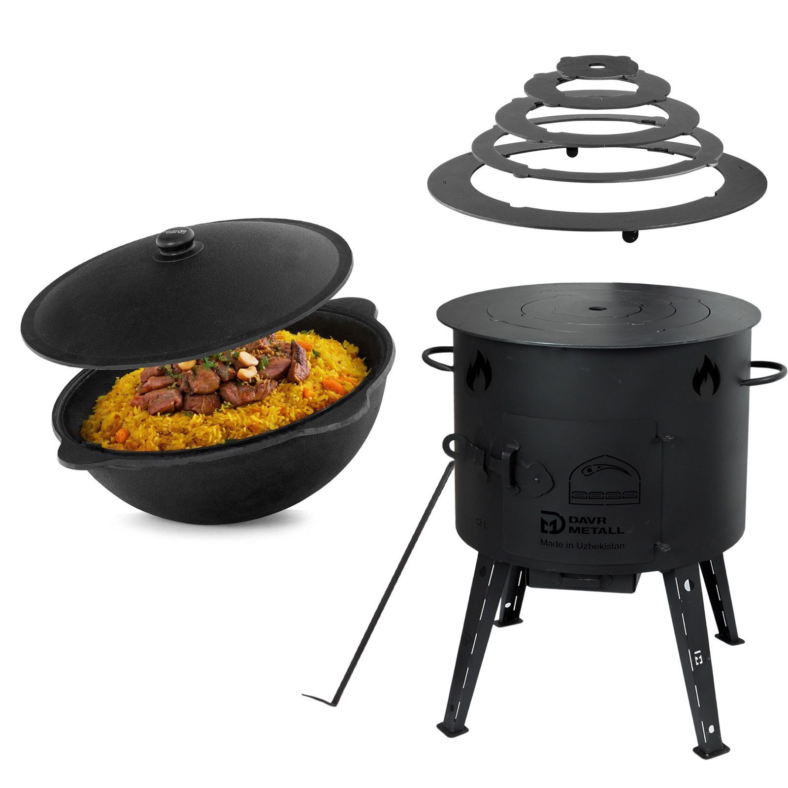 BIG XXL Feuerstelle Ø44cm Uchag Stahl Adapter-Ringe 16L Kazan rund