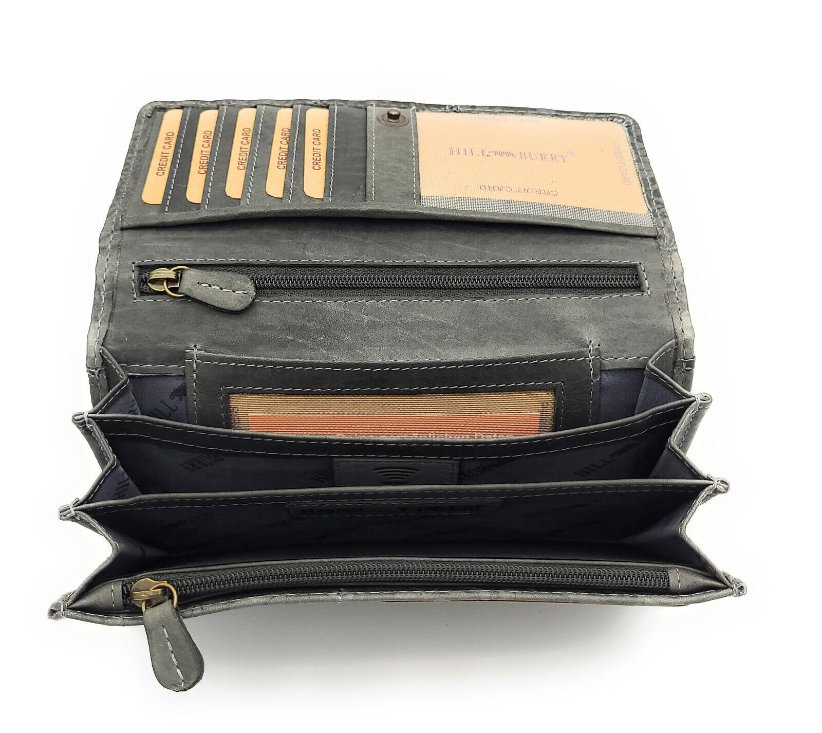 Hill Burry Geldbörse echt Leder Damen Portemonnaie mit RFID Schutz, mit eleganter, floraler Prägung