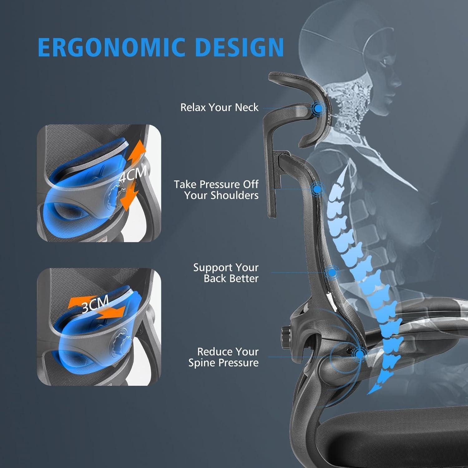LuxusKollektion Bürostuhl Ergonomischer Bürostuhl mit 3D-Armlehnen, Kopfstütze & Lordosenstütze