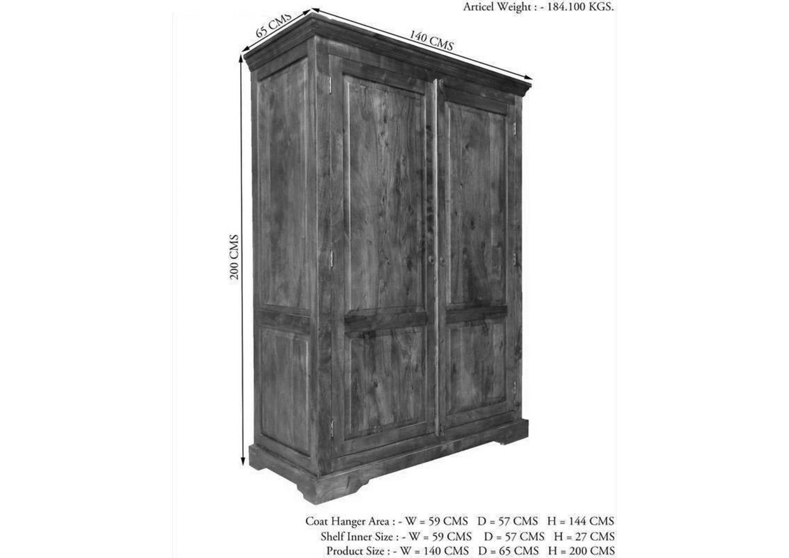 Massivmoebel24 Kleiderschrank OXFORD (Kleiderschrank Akazie 140x65x200 nougat lackiert OXFORD #437) Kleiderschrank Akazie 140x65x200 nougat lackiert OXFORD #437