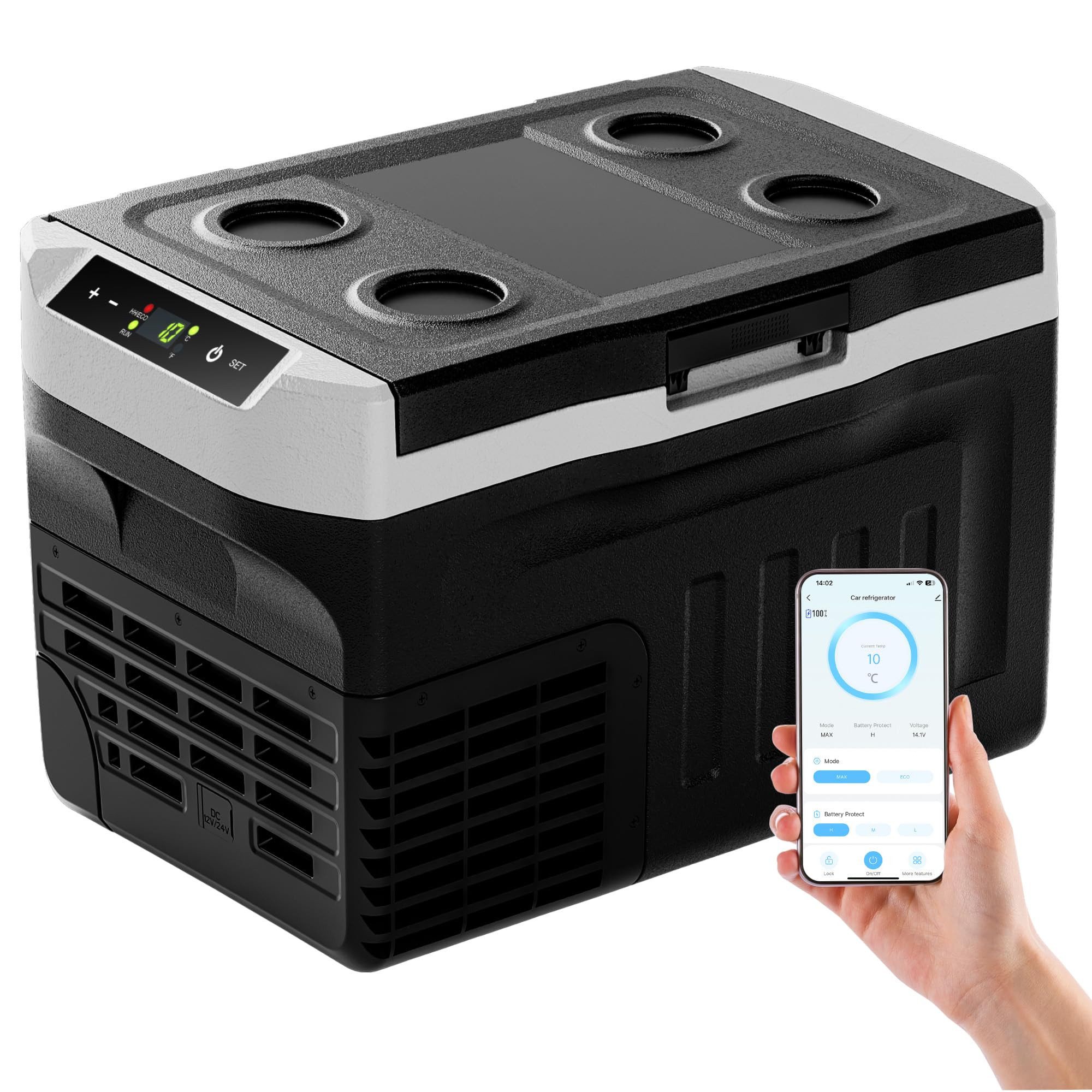 EUHOMY Elektrische Kühlbox Kompressor Kühlbox -20℃~20℃, 12V Auto-Kühlschrank, mit APP-Steuerung, 21 l, Energieeffizient, Niedriger Geräuschpegel, Verstellbare Regale