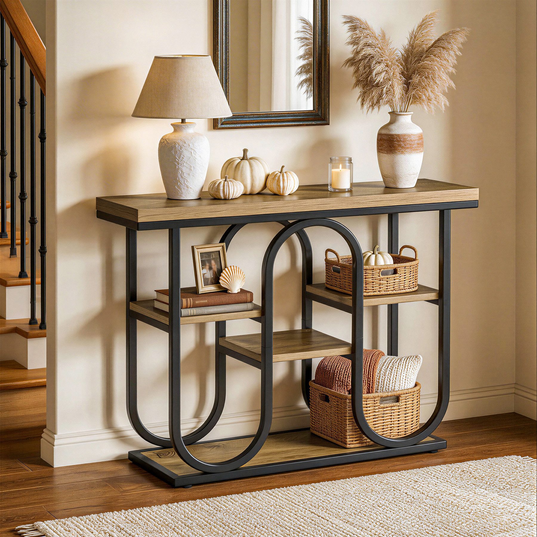 Tribesigns Konsolentisch Industrie, rustikaler 4-stufiger Eingangstisch mit offenen Regalen, moderner Sofatisch für kleine Räume, Flur, Wohnzimmer, Eingangsbereich