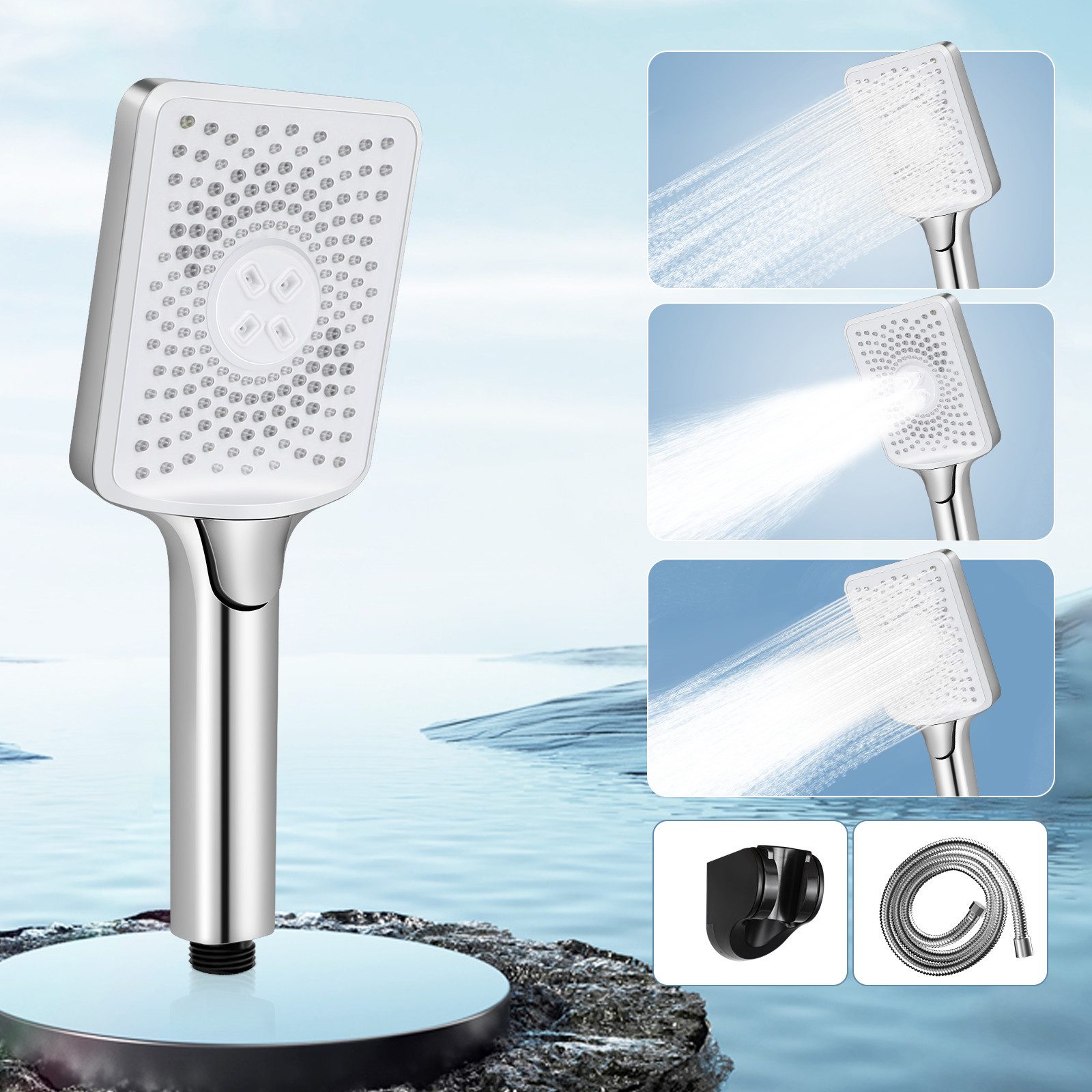 ZMH Handbrause mit 1,5M Schlauch Schwarz/Nickel Quradratische wassersparend günstig online kaufen