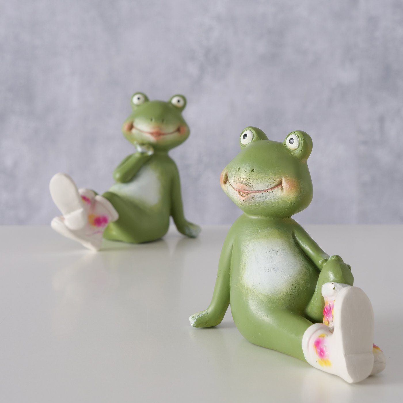 BOLTZE Dekofigur Frosch und mit Haus Dekofigur Set Gummistiefeln Garten für