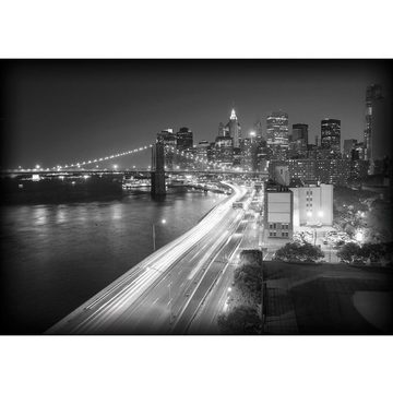 liwwing Fototapete Fototapete Skyline Straße New York Lightning Nacht Brücke Promenade no. 553, Skylines
