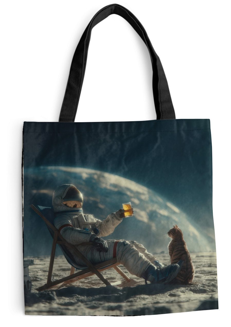 MuchoWow Shopper Astronaut - Katze - Glas - Stuhl, Handtasche, Damen und Herren, Schultertasche, Umhängetasche, Tote Bag