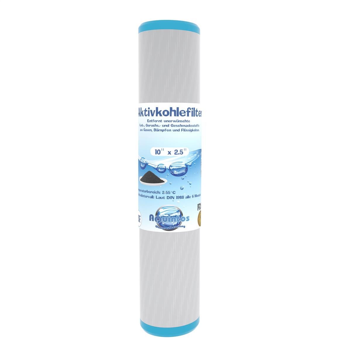 Aquintos Wasseraufbereitung Kalkfilter Aktivkohlefilter 10 Zoll x 2,5 Zoll 5µ (Mikron), Zubehör für Wasserfilterkartuschen, Aktivkohleblock