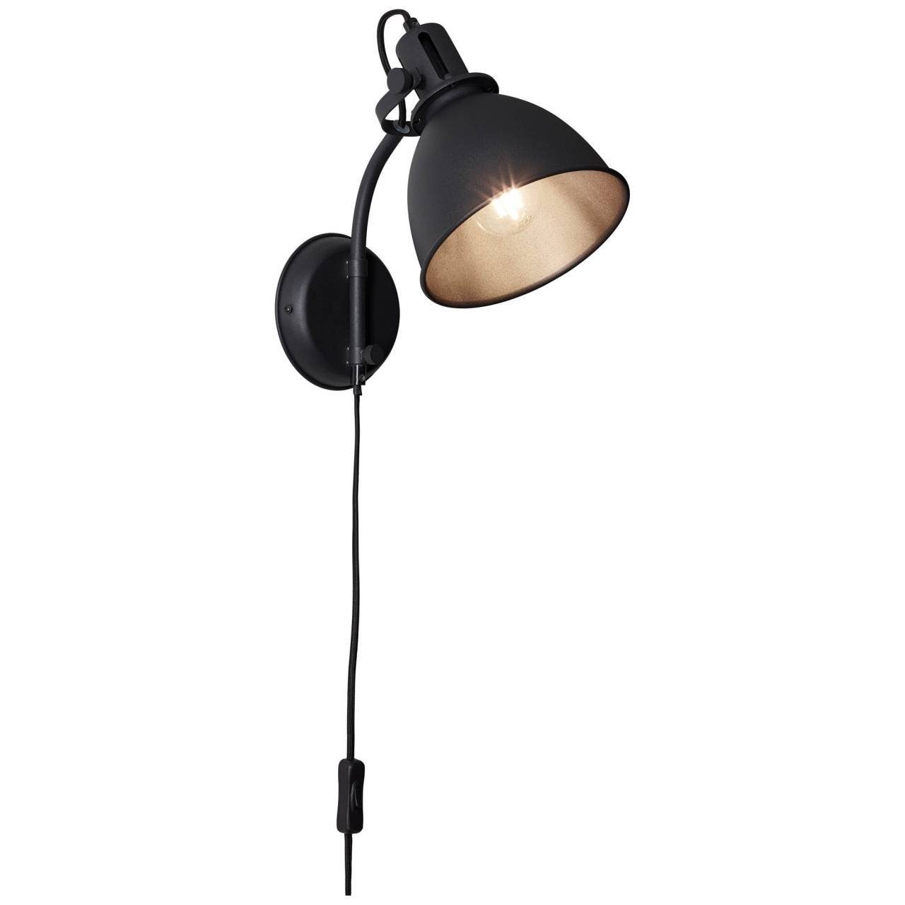 Jesper, schwarz Wandspot Lampe Brilliant korund Zuleitung Wandleuchte 1x Schalter und A60 Jesper
