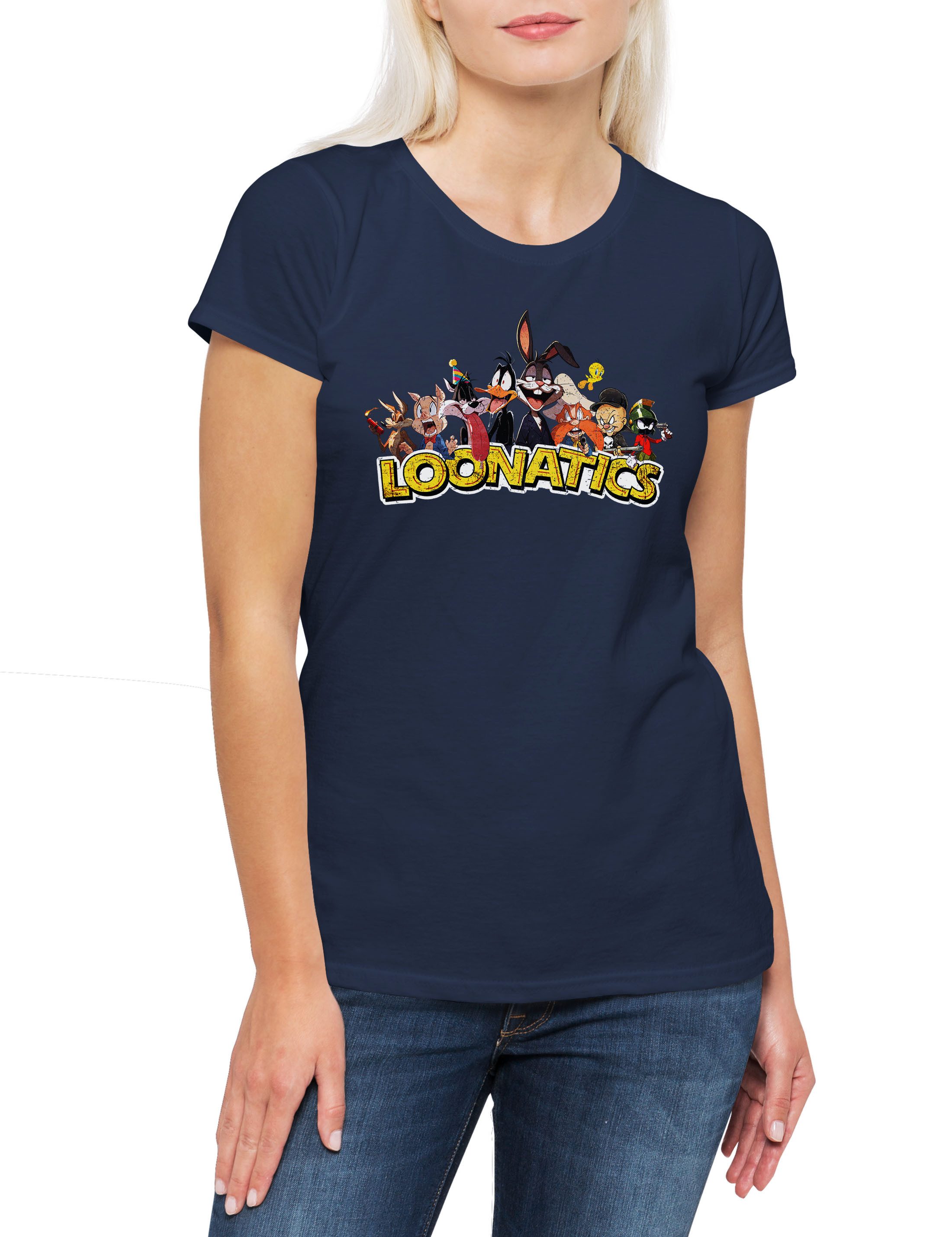 Urban Backwoods Print-Shirt Loonatics Damen T-Shirt Logo Toon Cartoon Comic Bugs Bunny Pig (1-tlg) Yosemite Porky Bird Cat