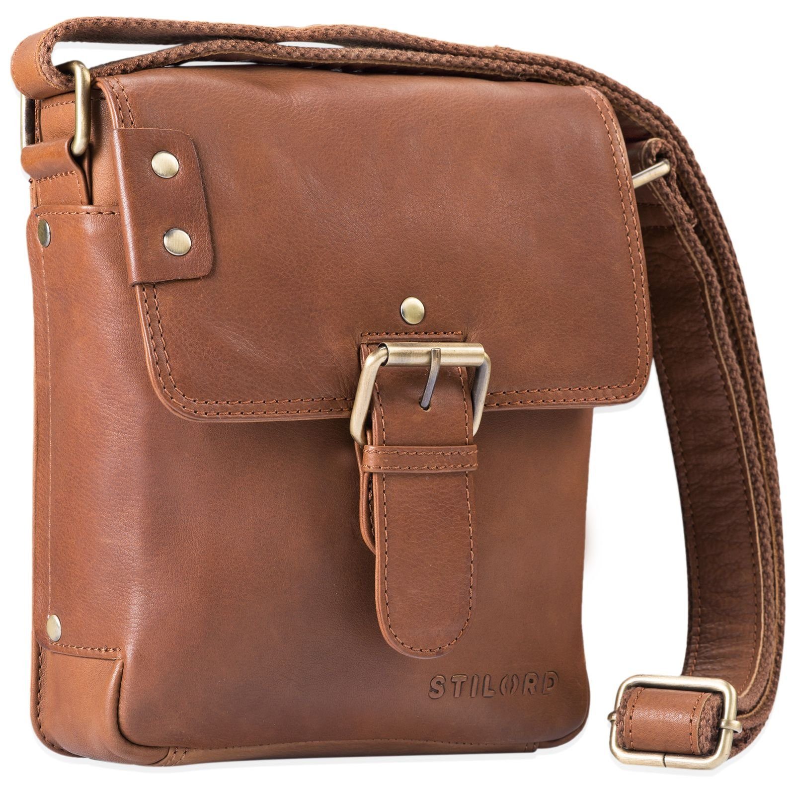 STILORD Messenger Bag "Alessio" Leder Messenger Bag Männer klein girona - braun