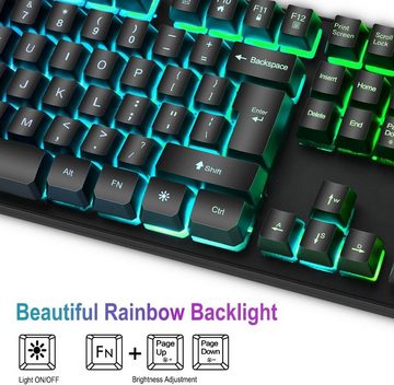 BAKTH Tastatur- und Maus-Set, Regenbogen Farben Beleuchtete Wasserdicht USB Wired für Pro PC Gamer