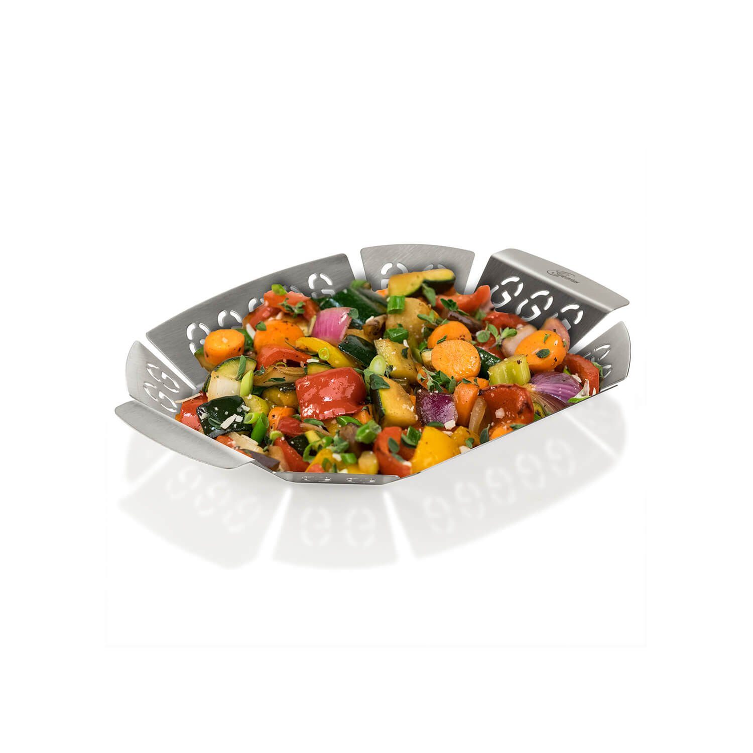 Genius Grillschale, Genius BBQ Grill-Korb Grill-Schale Alu-Schale Gemüse-Korb  Edelstahl - Ideal zum Grillen von Fleisch, Fisch & Gemüse
