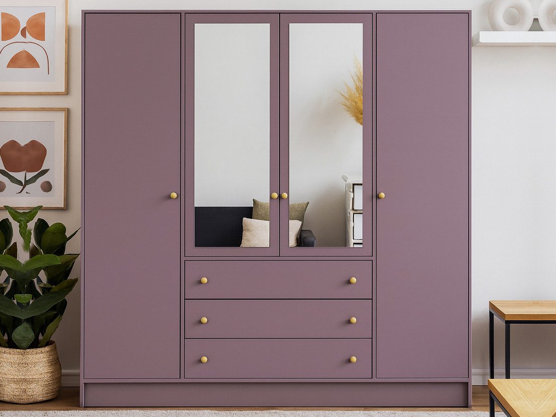 Beautysofa Kleiderschrank mit Spiegel und 3 Schubladen (Zur Auswahl: zweitürig, dreitürig oder viertürig, verschiedene Farben) Höhe 200 cm
