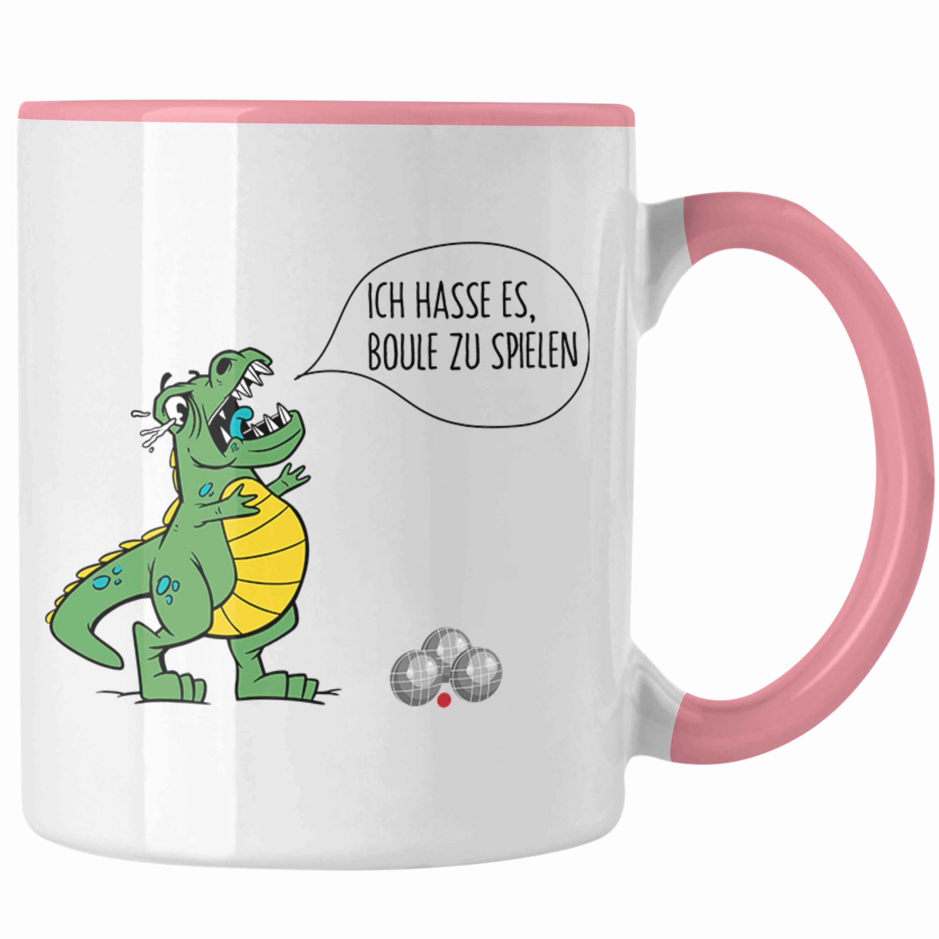 Trendation Tasse Boule Tasse Geschenk Boule-Spieler Geschenkidee Spruch T-Rex Dino Ich Rosa