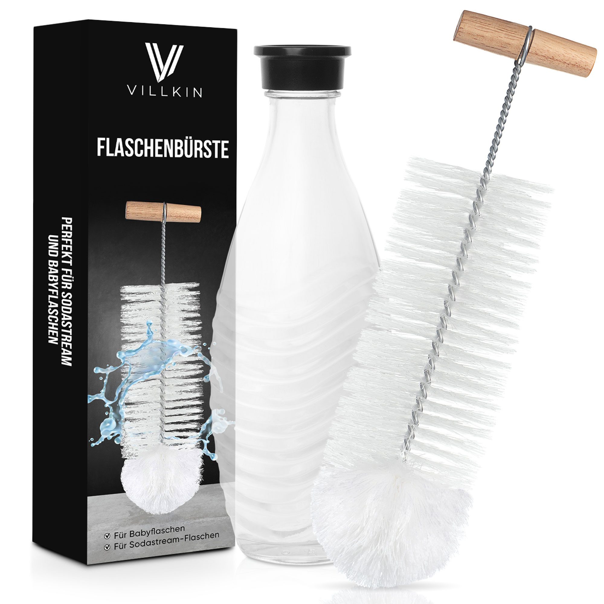 Villkin Reinigungsbürste, Flaschenbürste Sodastream, Spülbürste, Gefäßbürste (30cm), Flaschen, Karaffen, Vasen, Glässer, Shaker, Kannen, (1-tlg), Bommel