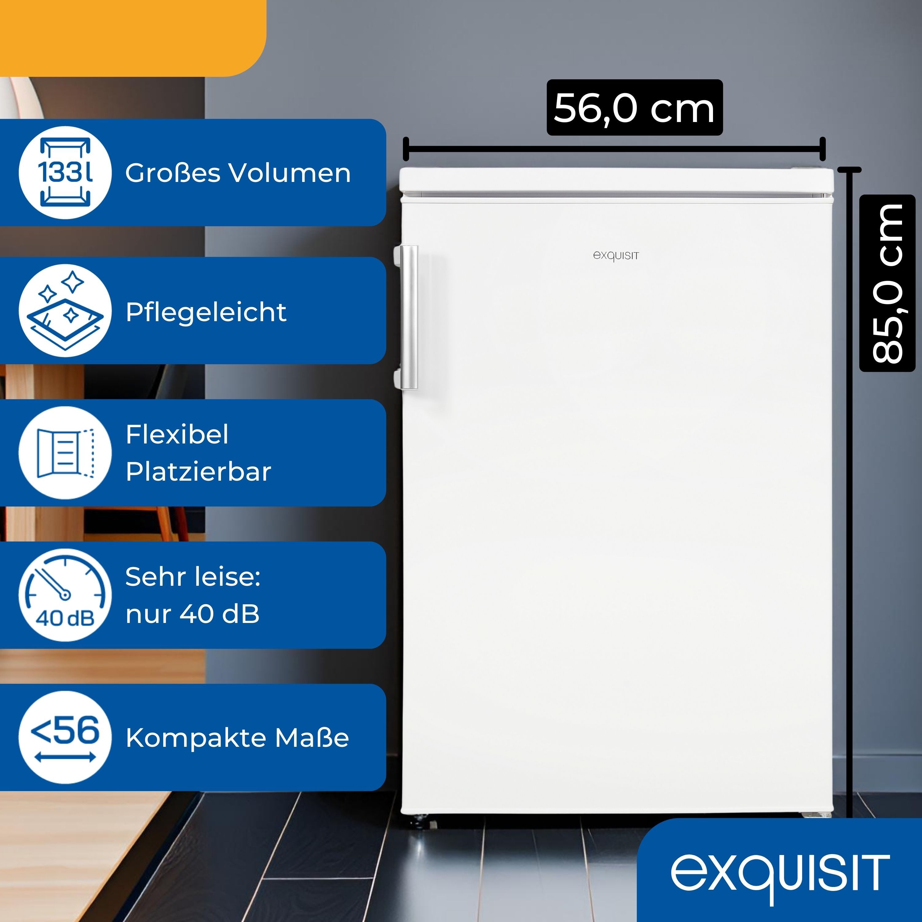 exquisit Vollraumkühlschrank KS516-V-H-010E weiss, mit praktischem Griff, LED-Licht