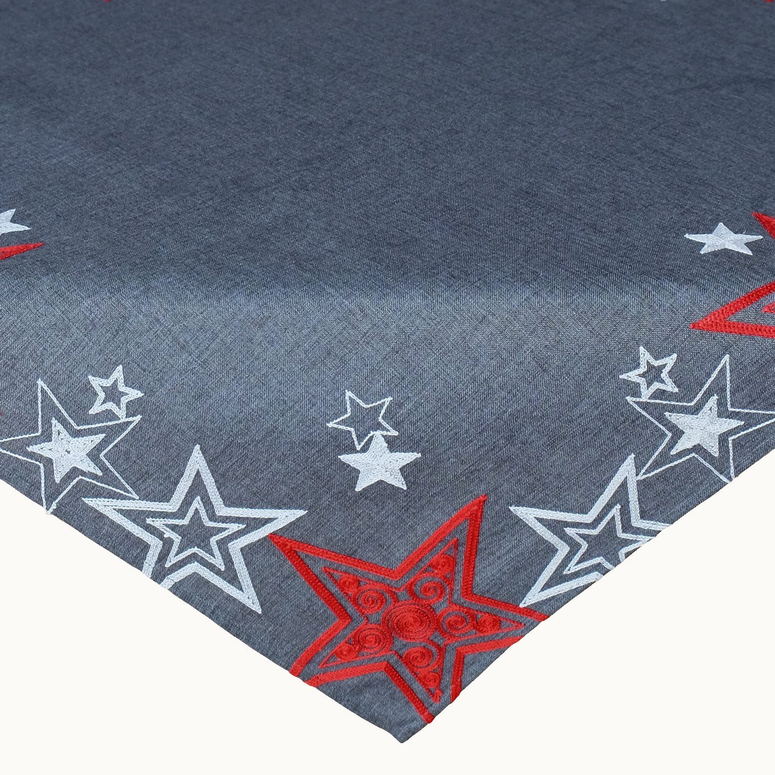 TextilDepot24 Tischdecke mit Stickerei Sterne Schneesterne Weihnachtstischdecke