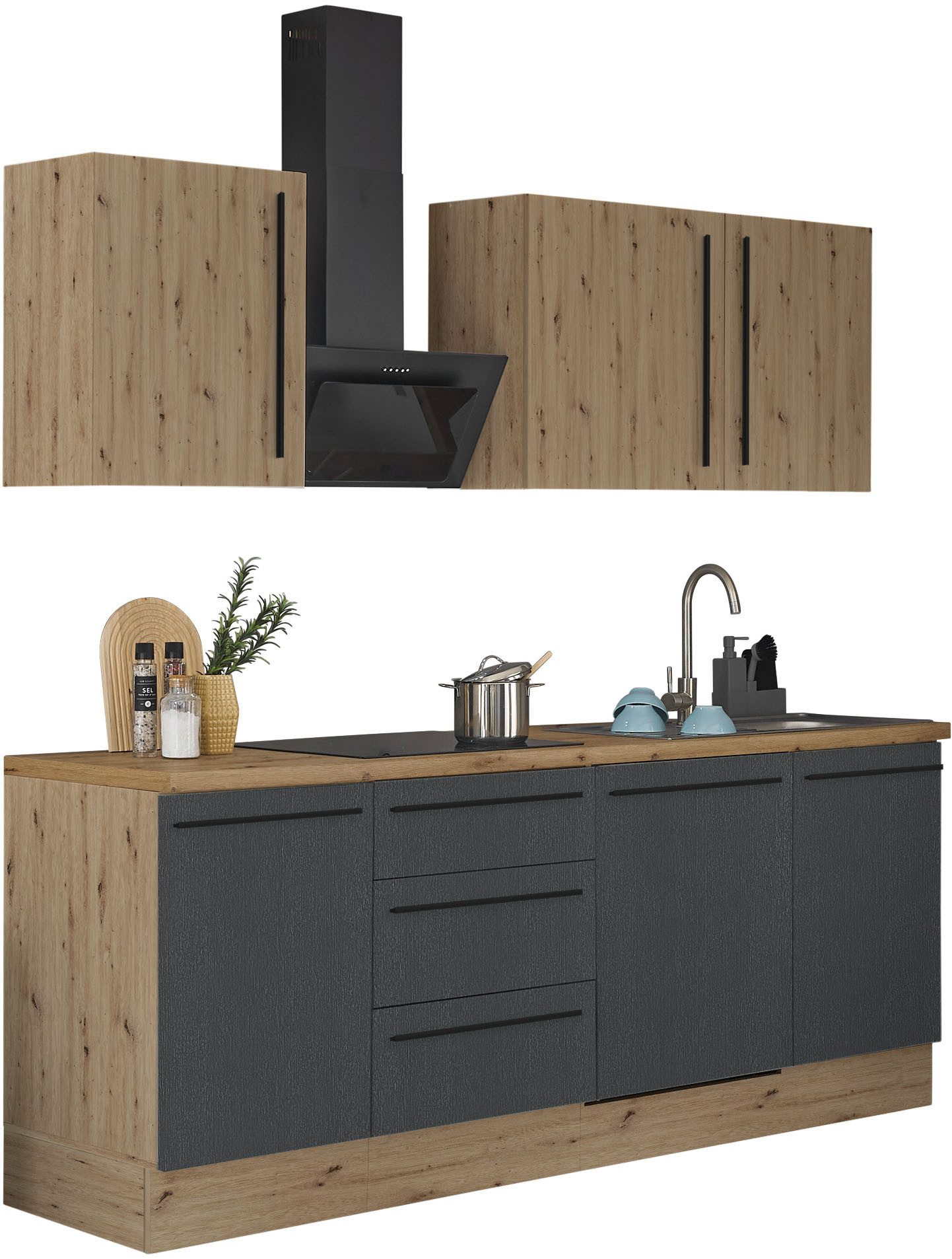 KOCHSTATION Küchenzeile Florida, Breite 220 cm, Softclose für Türen und Schubkästen, ohne E-Geräte