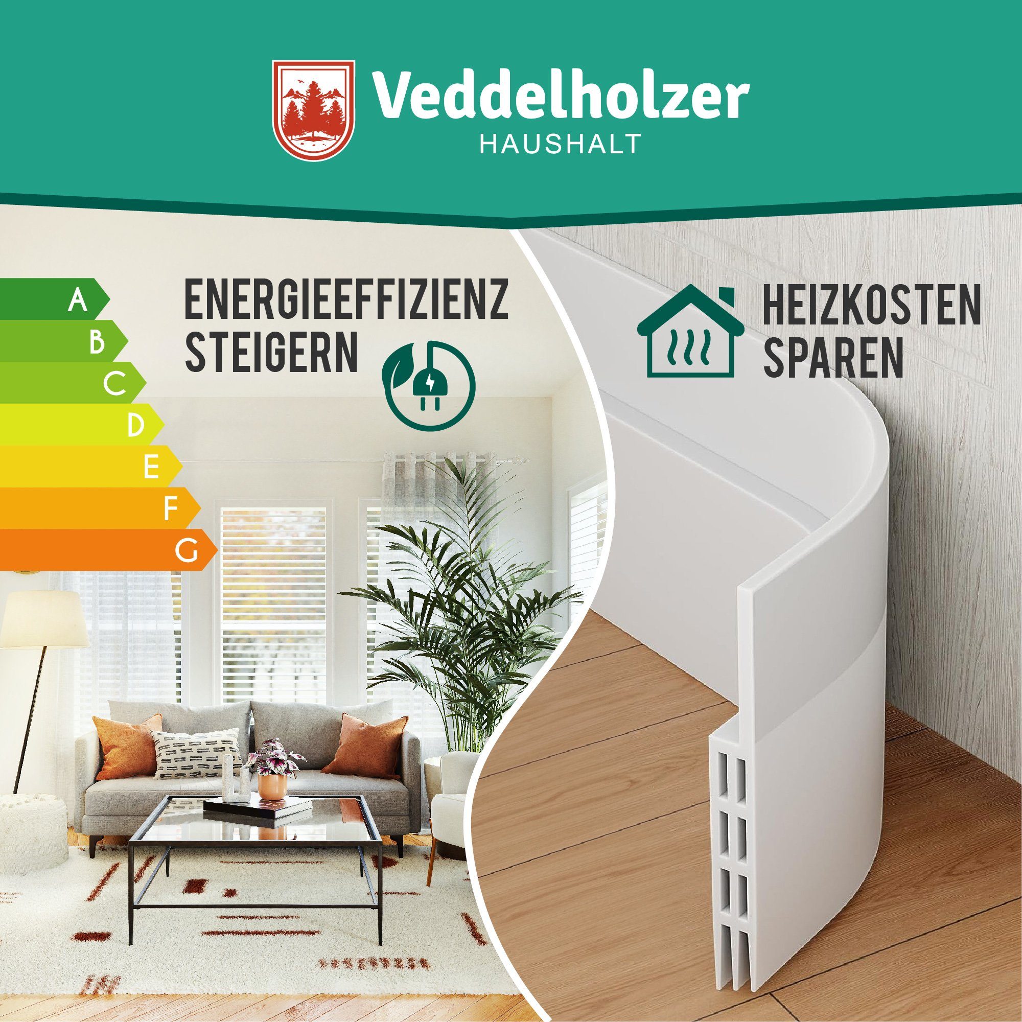 Veddelholzer Türbodendichtung 2 x 1 m zuschneidbar Türdichtung selbstklebend Zugluftstopper, (perfekter Schallschutz Tür sowie Insekten & Geruchsschutz), Türdic – Bild 5 von 5
