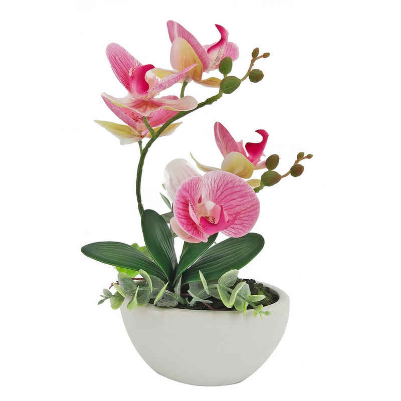 Kunstblume Kunstblume Orchidee pink in Schale Leilani Orchidee, NTK-Collection, Höhe 28 cm, Kunstpflanze Dekoration Orchidee